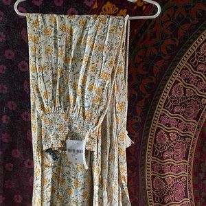 Full length floral skirt, side slits & rope belt